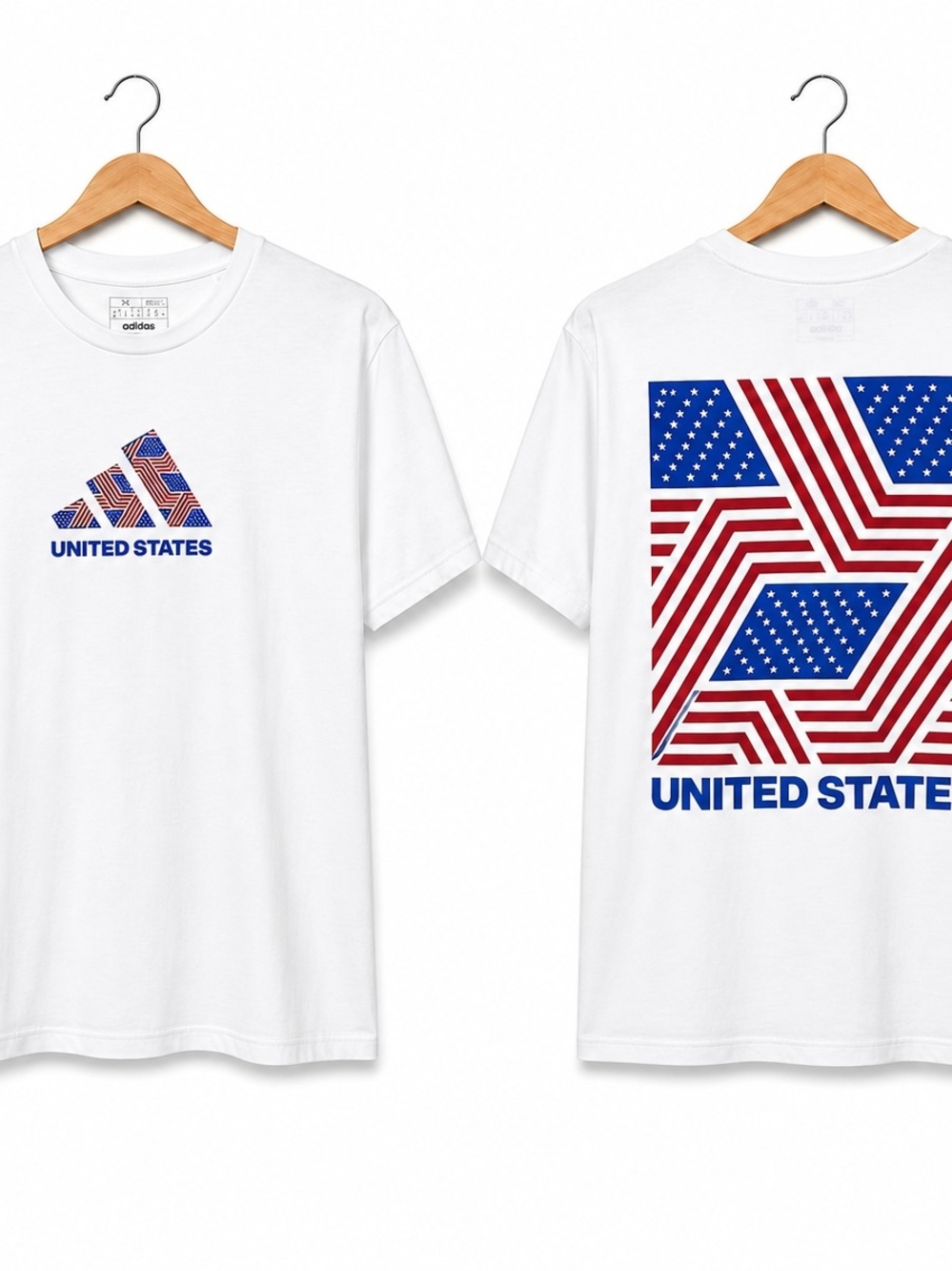 Adidas White Short Sleeve Tee with Red & Blue United States Graphic